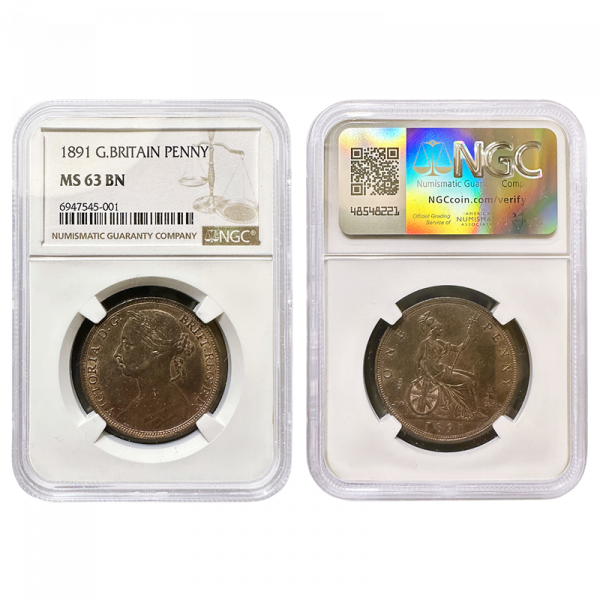 Victorian 1891 Penny NGC MS63 BN Freeman 132