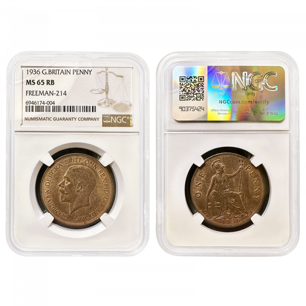 1936 Penny NGC MS65 Red Brown - Freeman 214