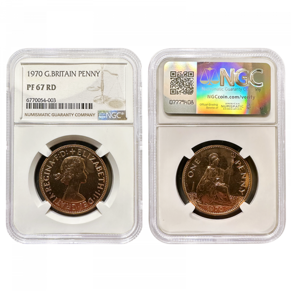 Elizabeth II 1970 Proof Penny NGC Graded PF67 Red