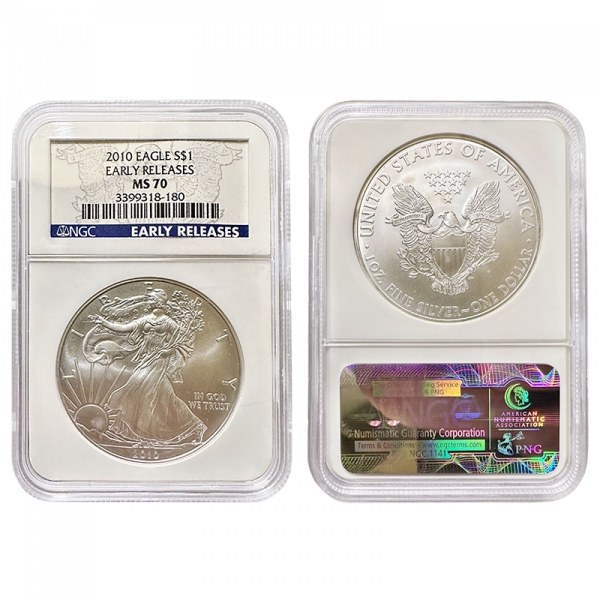 United States 2010 Silver Eagle $1 Graded by NGC as MS70 Early Releases