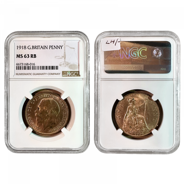 George V 1918 Penny NGC MS63 Red Brown - Freeman 182