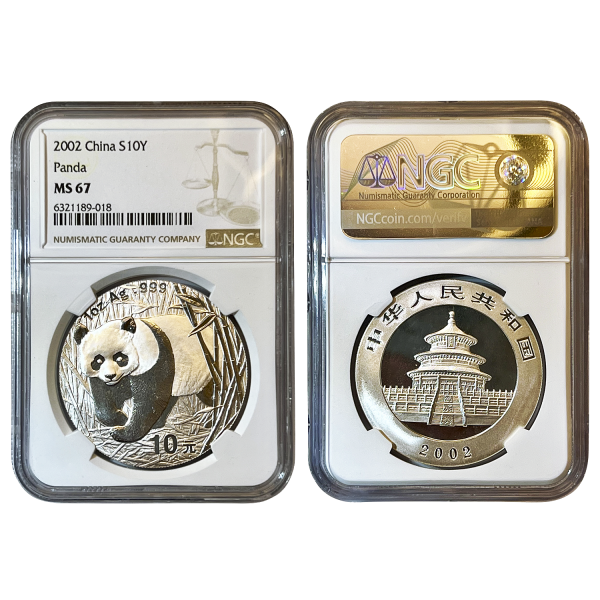 China 2002 1oz Silver Panda NGC MS67