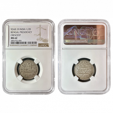 Shah Alam II 1819 (Year 19) 1/2 Rupee Bengal Presidency NGC MS62