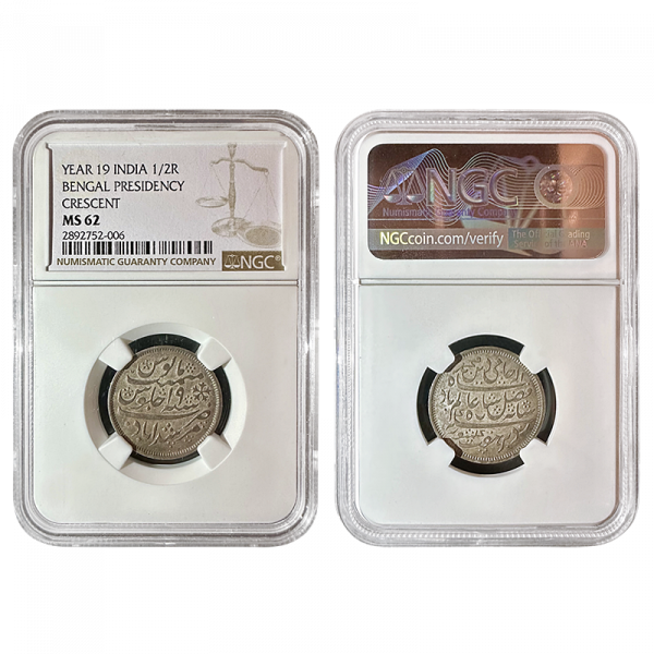 Shah Alam II 1819 (Year 19) 1/2 Rupee Bengal Presidency NGC MS62