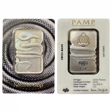 PAMP Nature’s Grip - Sunbeam Snake 1oz Silver $2 Niue Coin Bar